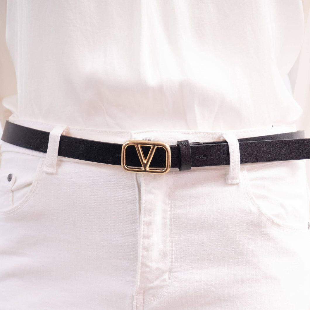 Cecile Wang - Iridescent leather belt with gold buckle BK0092: Black