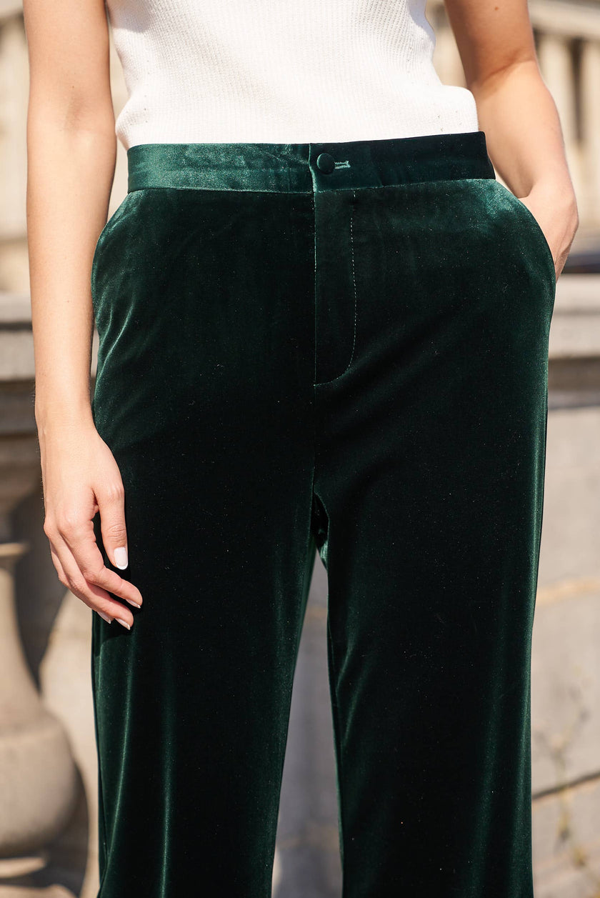 Plus Size Straight Cut Velvet Trousers: Navy Blue