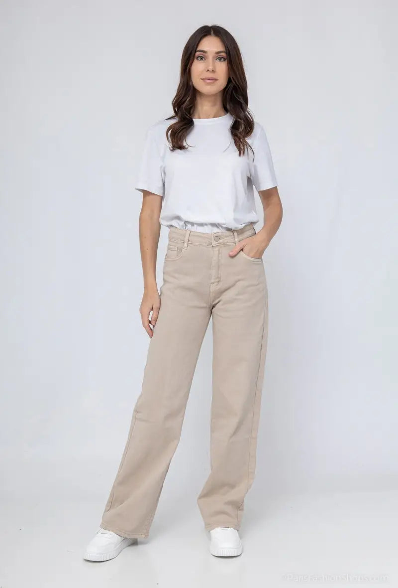 Vivid - Basic wide-leg jeans color: Light khaki / XL