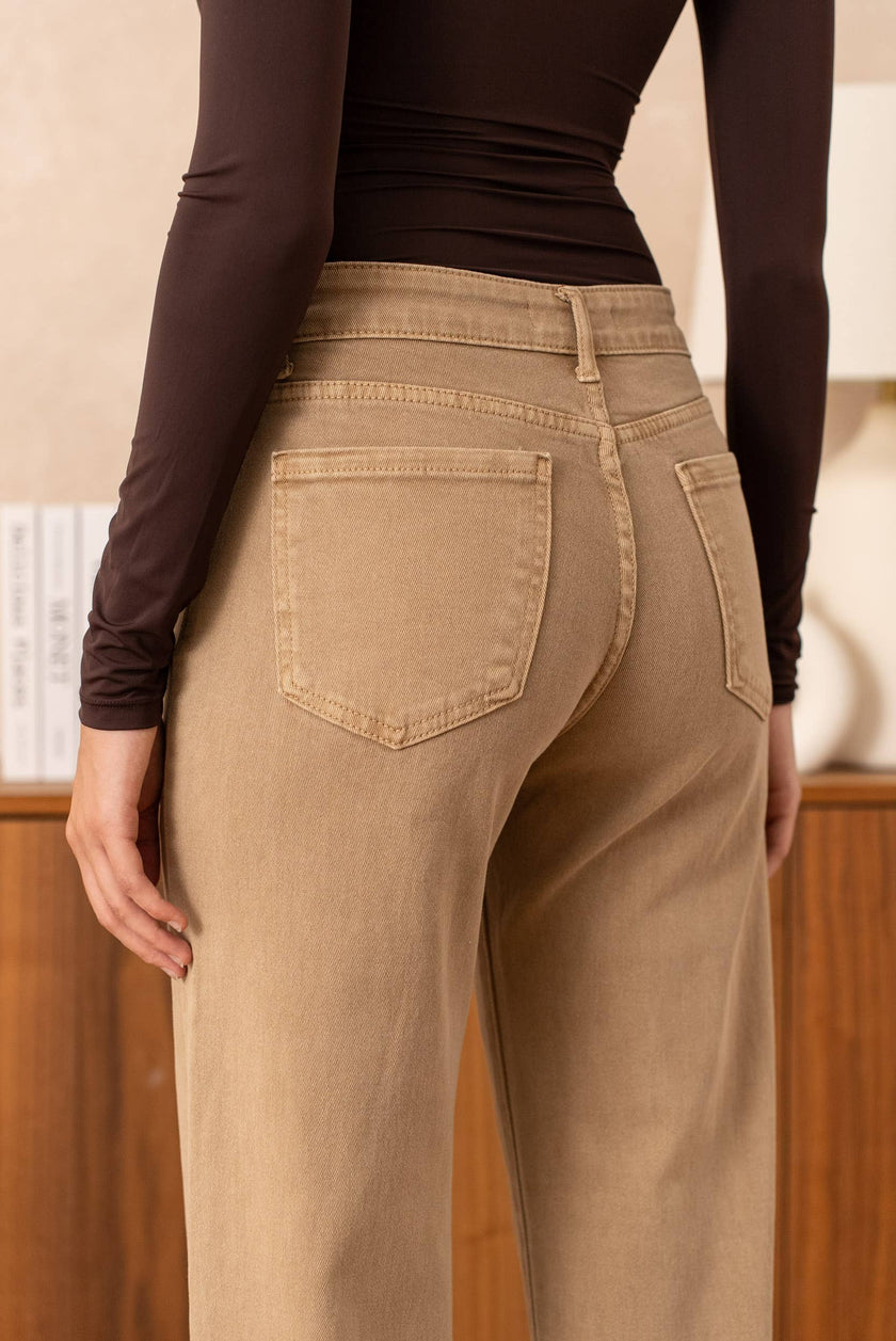 Vivid - Basic wide-leg jeans color: Light khaki / L
