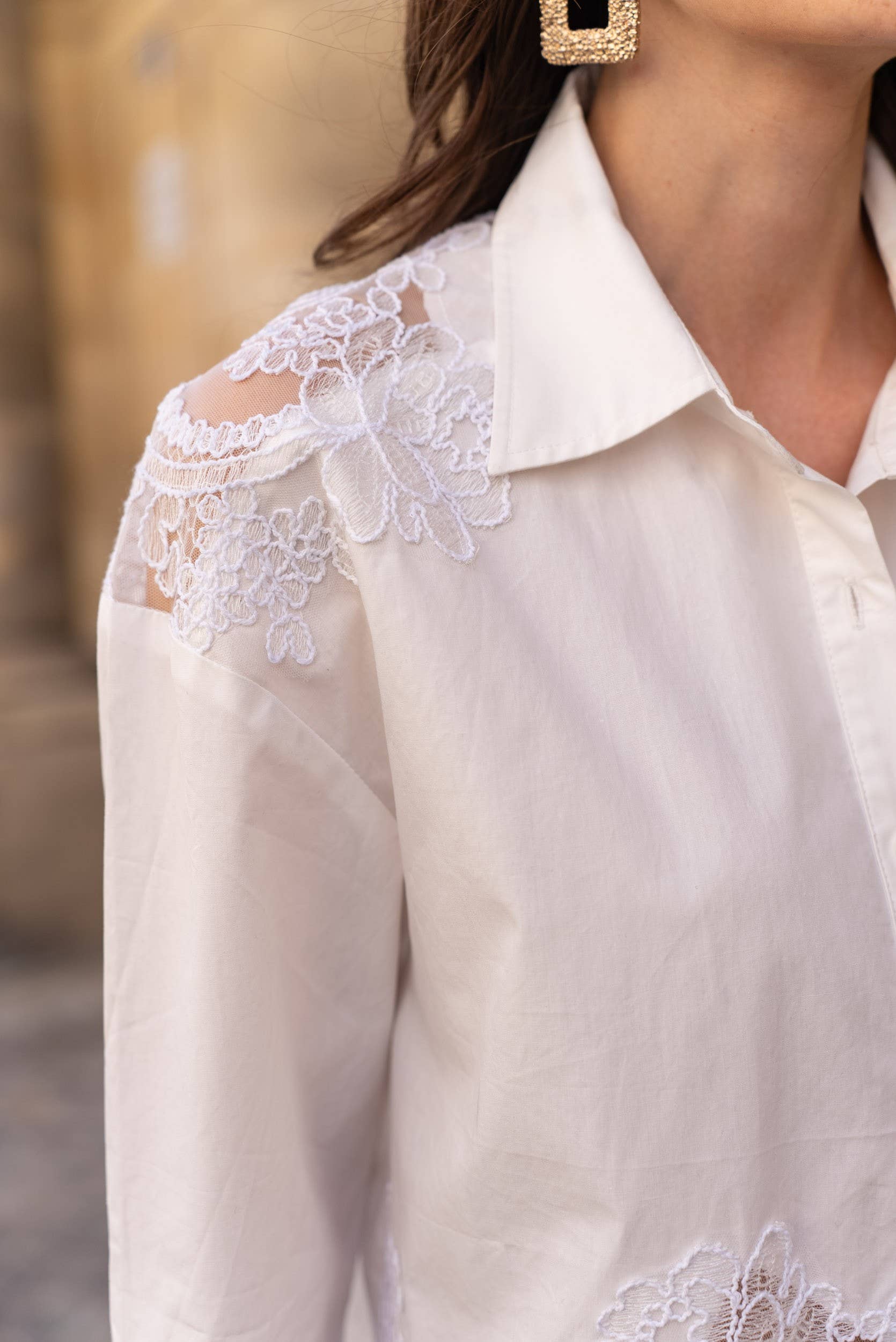 CHOKLATE PARIS - Cotton shirt with lace inserts - CK08340: Prune / 2 S/M - 2 M/L