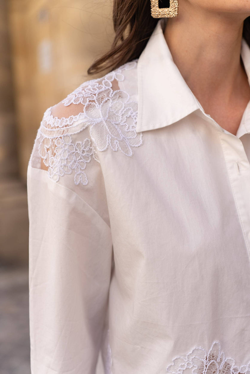 CHOKLATE PARIS - Cotton shirt with lace inserts - CK08340: Prune / 2 S/M - 2 M/L
