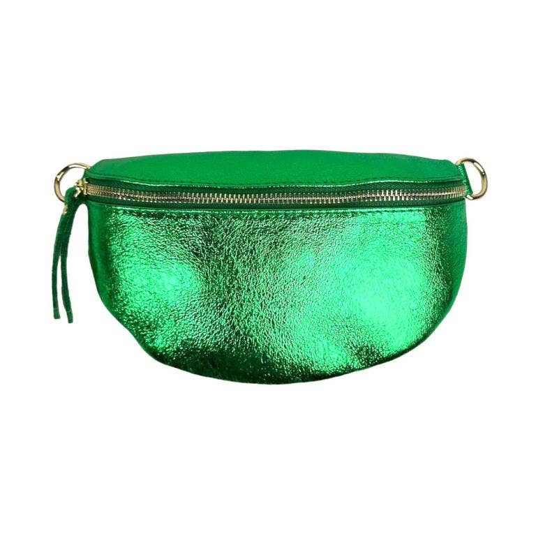 Chenson & Gorett - Metallic Leather Waist Bag for Women with Shiny Effect: Light Green