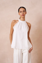 Afbeelding in Gallery-weergave laden, Attentif Paris - Top with bow neckline containing linen: White / Sx1 Mx1 Lx1
