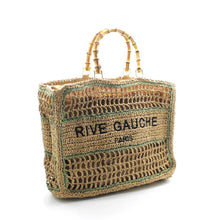 Afbeelding in Gallery-weergave laden, Vimoda - CROCHET Woven tote bag RIVE GAUCHE with bamboo handles: Black/taupe
