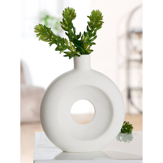 Gilde Handwerk Macrander GmbH & Co. KG - Organico round perforated vase, h.16.5 cm: Watertight / White / Pottery