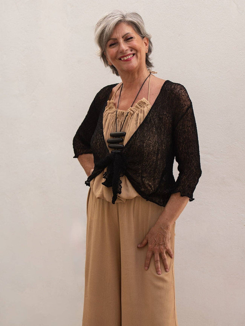 Bijondo - Amelia rayon short mesh cardigan: Greening / One size