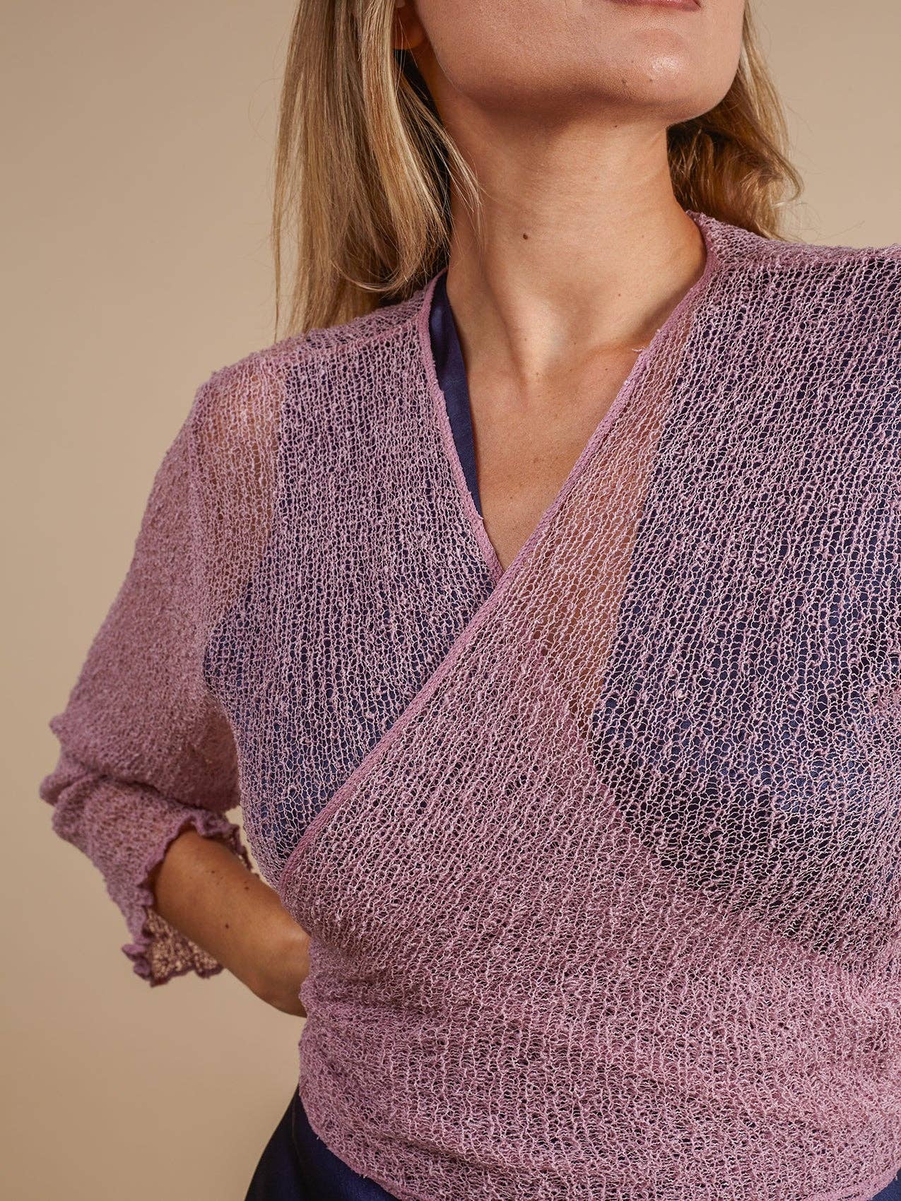 Bijondo - Amelia rayon short mesh cardigan: Orange / One size