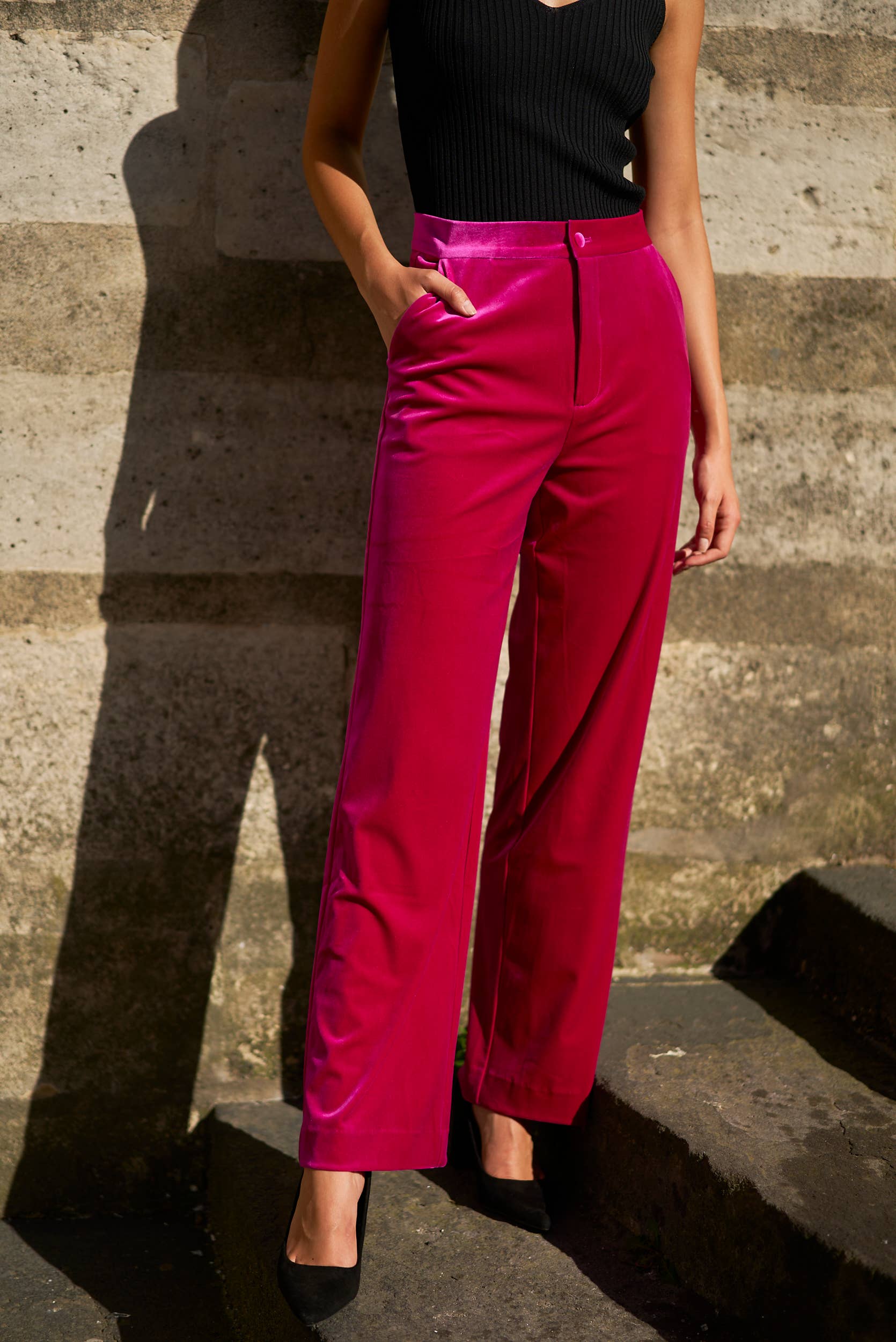 Attentif Paris - Straight cut velvet pants: Dark brown / Sx1 Mx1 Lx1 XLx1