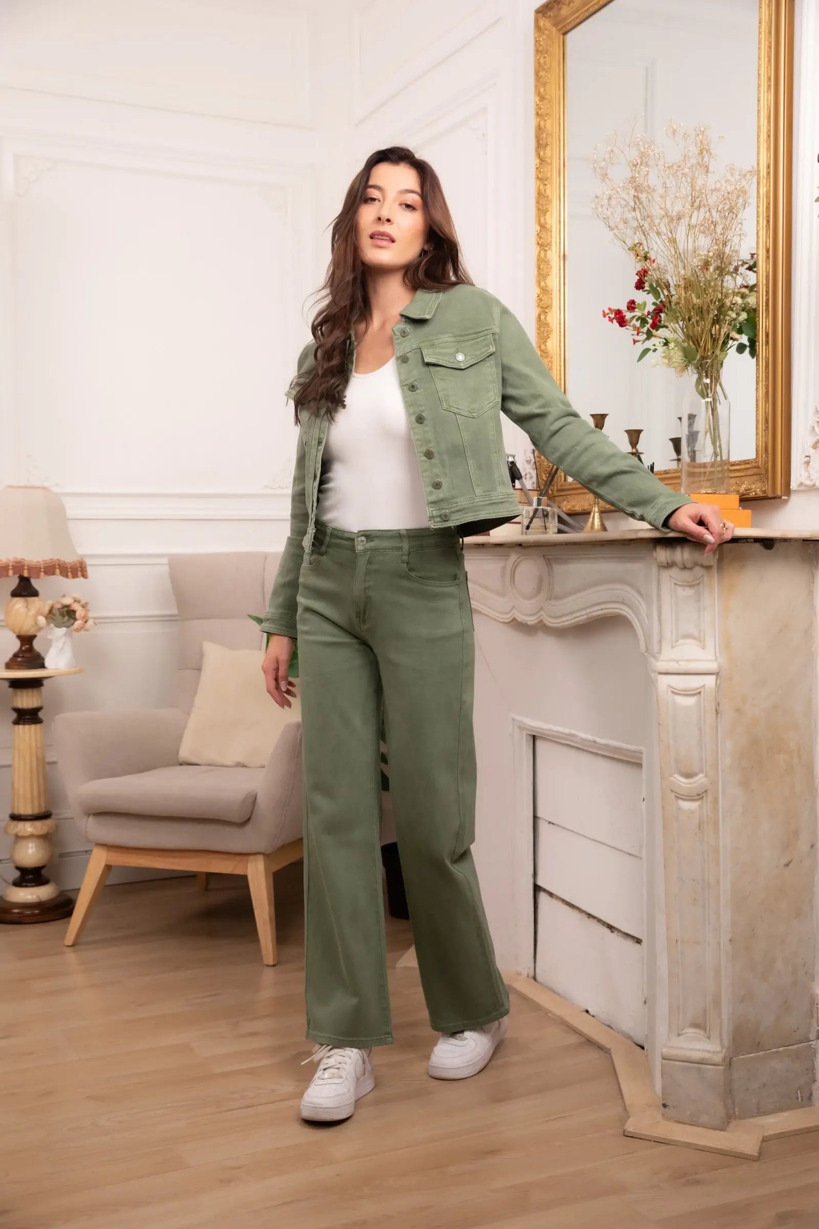 Vivid - Basic wide-leg jeans color: Light khaki / L