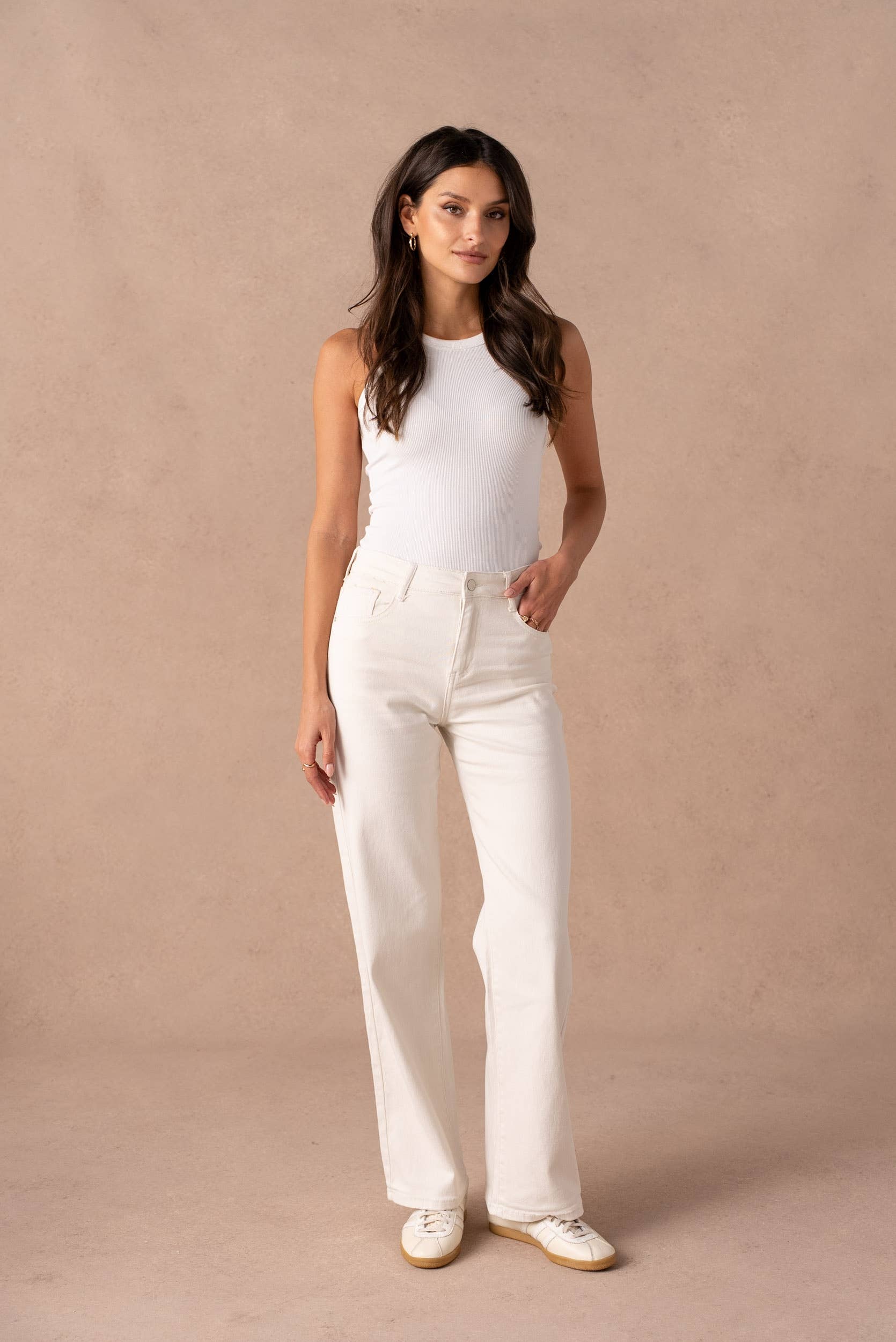 Vivid - Basic wide-leg jeans color: Light khaki / S