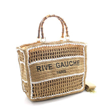 Afbeelding in Gallery-weergave laden, Vimoda - CROCHET Woven tote bag RIVE GAUCHE with bamboo handles: Blue
