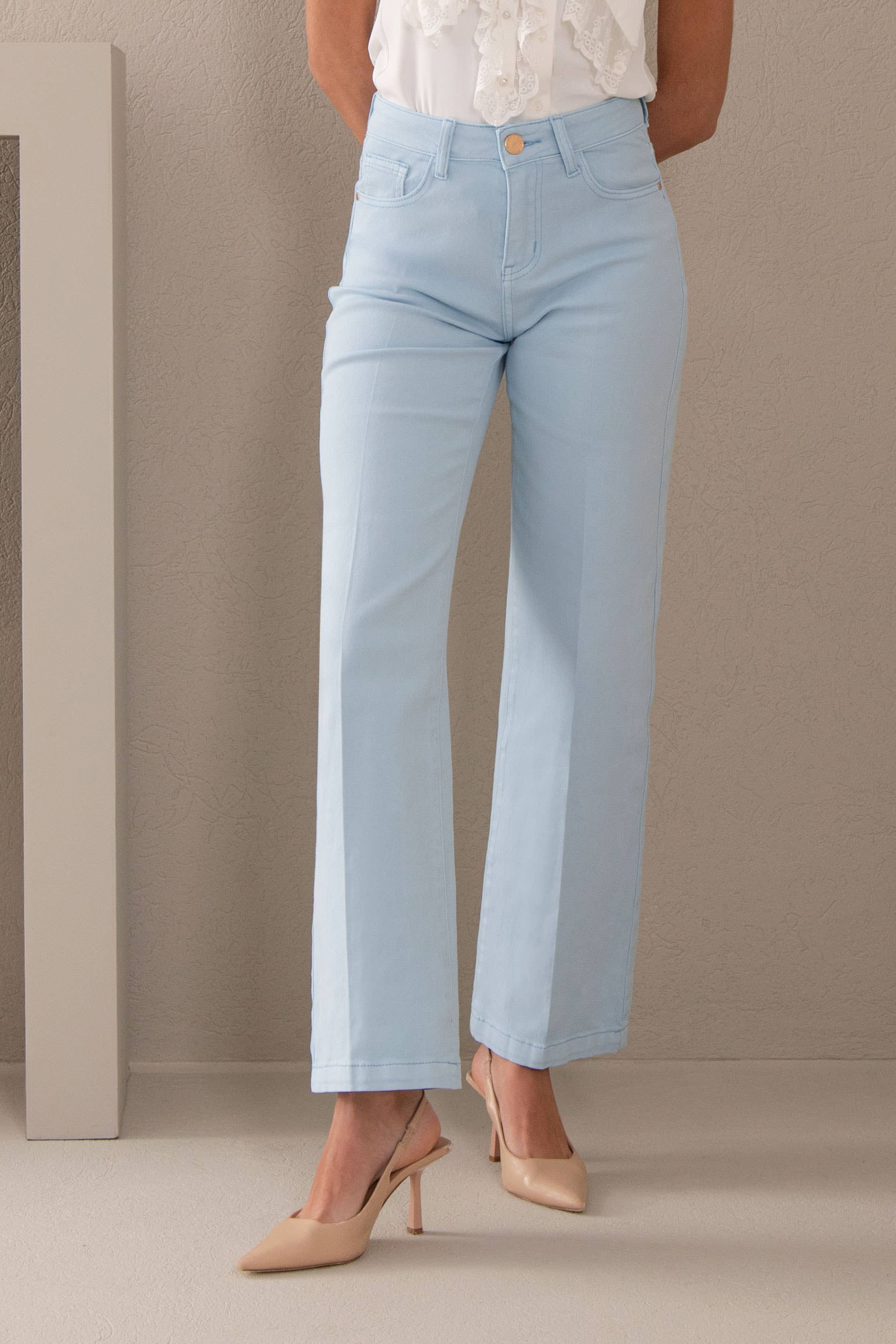 FERRACHE - Straight jeans with a cotton blend: Baby Blue