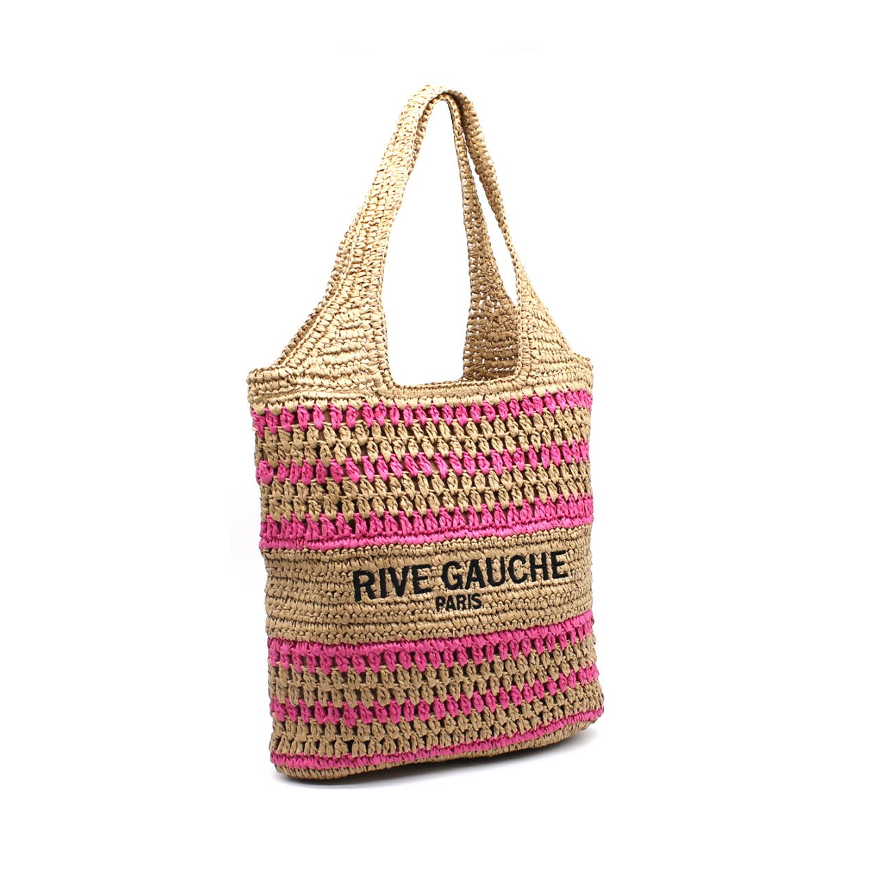 Vimoda - Woven paper bag summer Rive Gauche logo: Taupe-Fuchsia