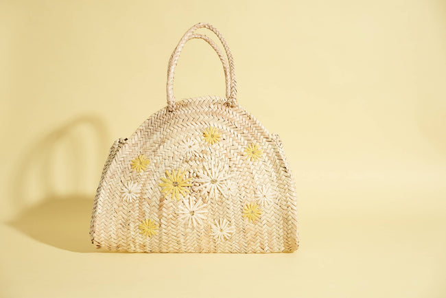Maradji - LUANA LEMON DAISY EMBROIDERED WICKER BASKET