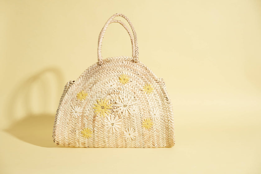 Maradji - LUANA LEMON DAISY EMBROIDERED WICKER BASKET