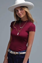 Afbeelding in Gallery-weergave laden, Q2 Free Duties for US &amp; UK - Knitted Rib Featherweight Tuckable sweater in Burgundy: RED / L
