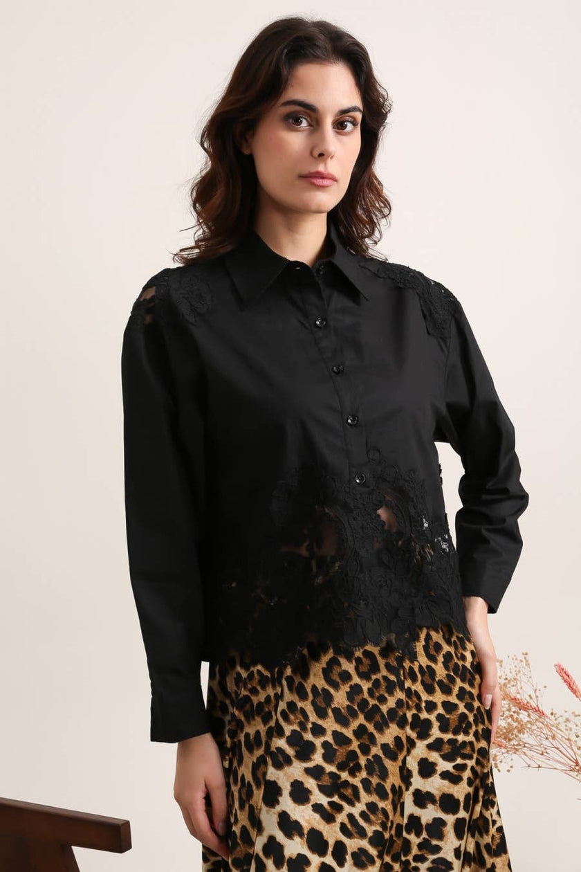 CHOKLATE PARIS - Cotton shirt with lace inserts - CK08340: Prune / 2 S/M - 2 M/L