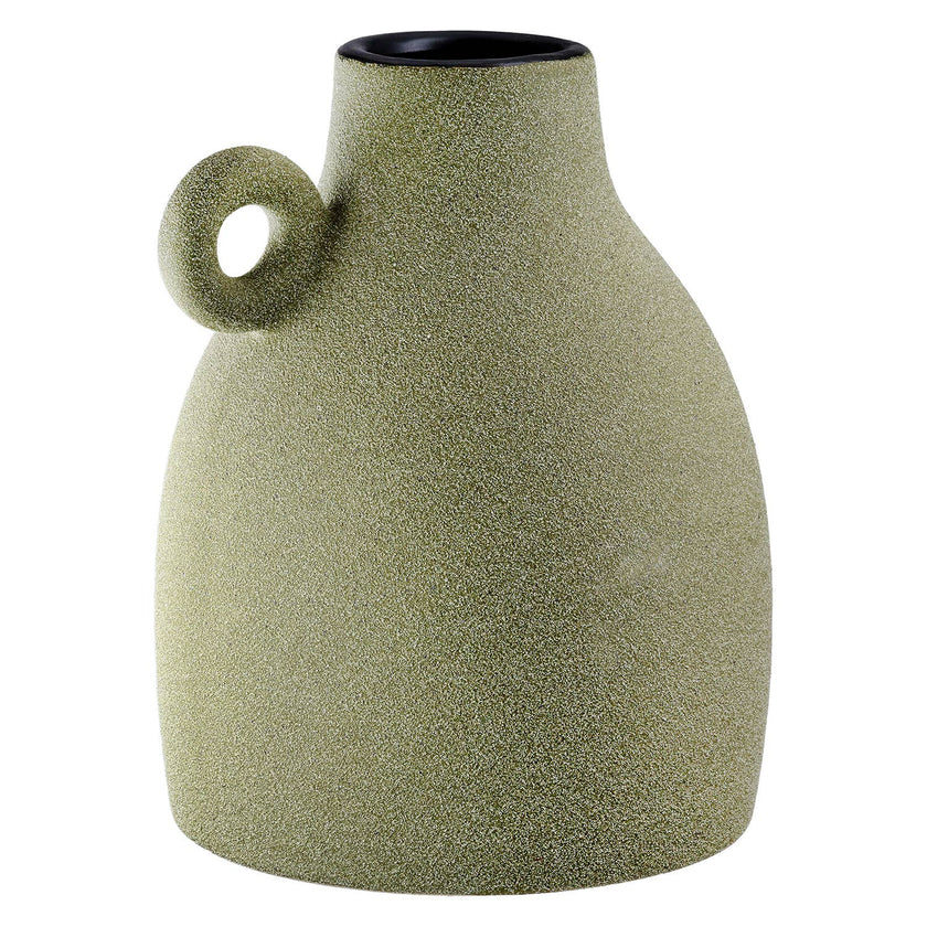 Gilde Handwerk Macrander GmbH & Co. KG - Tombos handle vase, green h.17 cm: Watertight / Verdure / Pottery