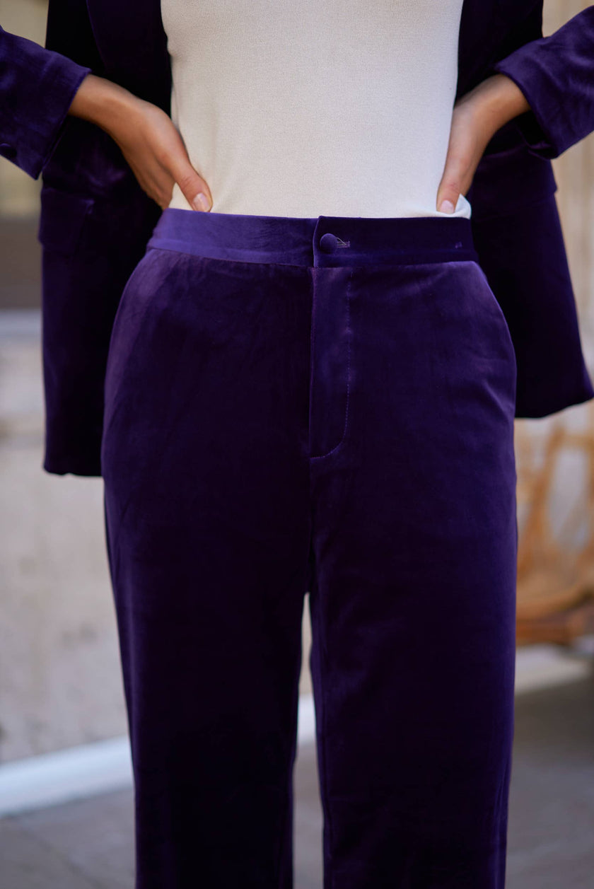 Attentif Paris - Straight cut velvet pants: Dark brown / Sx1 Mx1 Lx1 XLx1