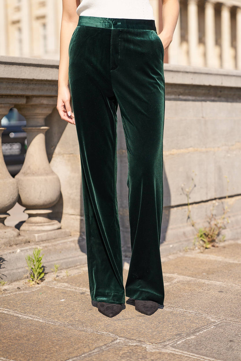 Plus Size Straight Cut Velvet Trousers: Navy Blue