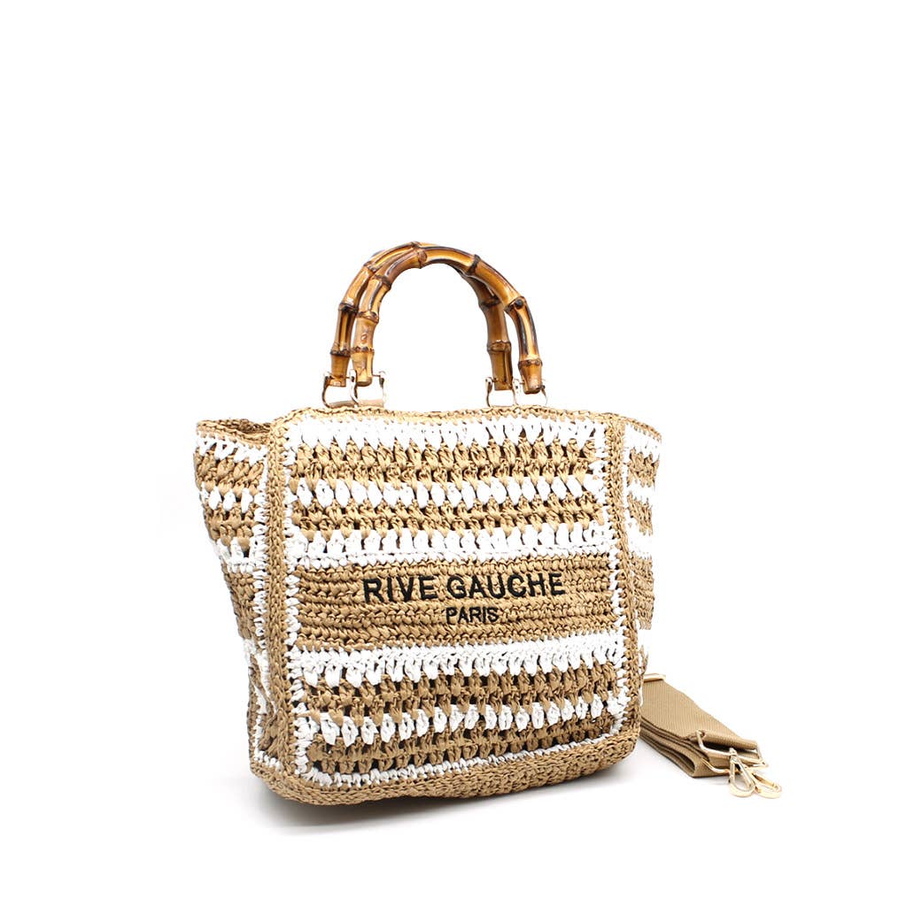Vimoda - Woven paper tote bag with Rive Gauche handles: Taupe-Jean