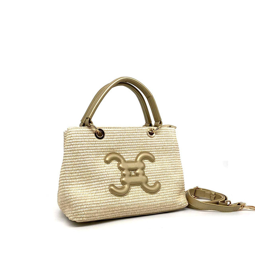 Vimoda - Straw-effect tote bag with logo and rigid handles: Sky