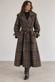 SWEET MAGIC MODA Y COMPLEMENTOS - Brown and gray tartan check coat with belt