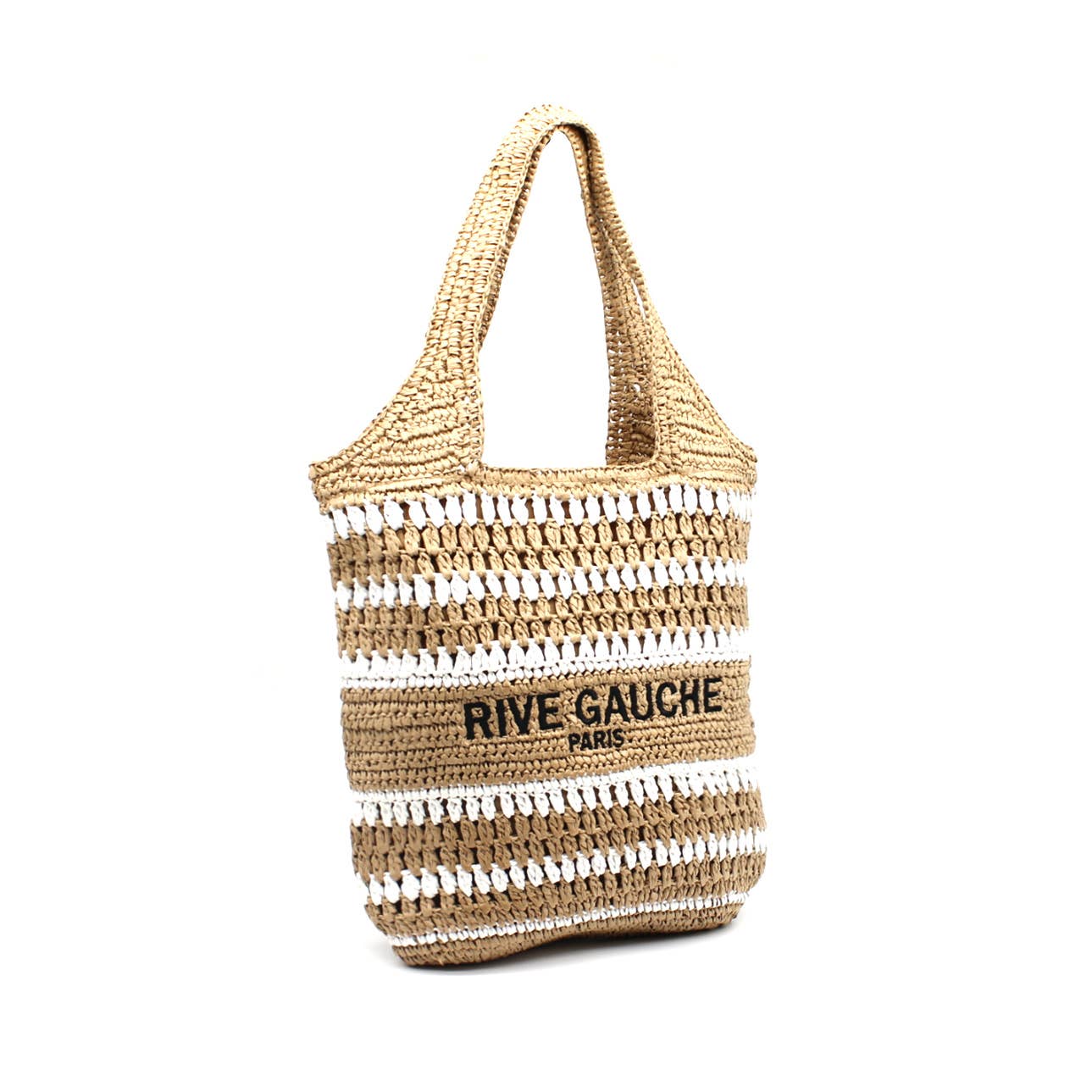 Vimoda - Woven paper bag summer Rive Gauche logo: Taupe-Jean