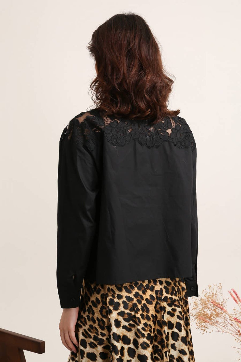 CHOKLATE PARIS - Cotton shirt with lace inserts - CK08340: Prune / 2 S/M - 2 M/L