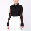 Smart and Joy - Long sleeve fitted lace blouse: White / FR 44