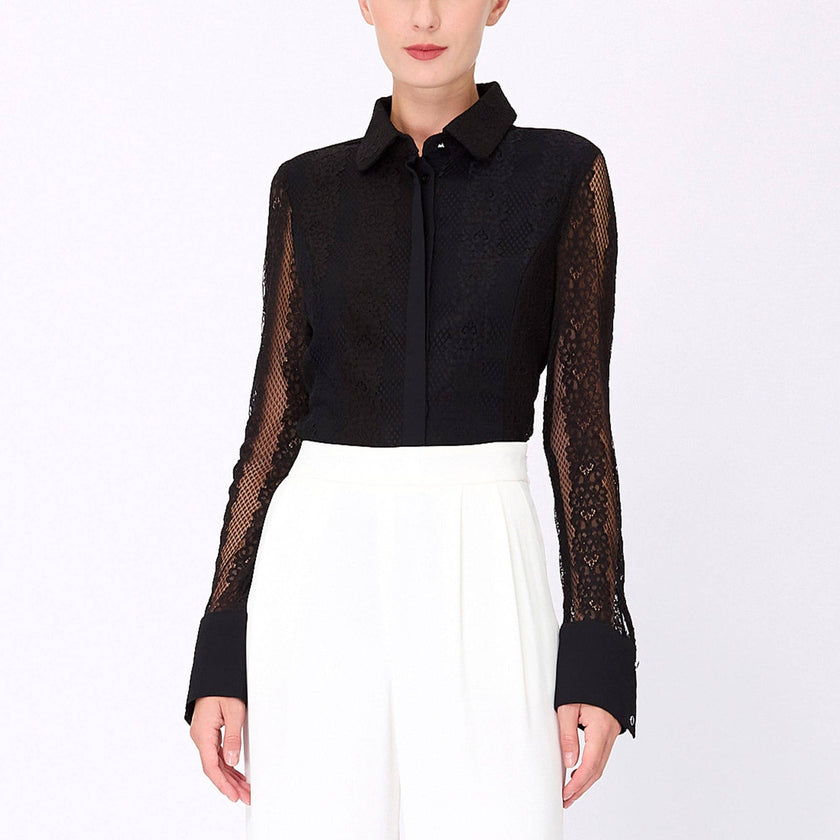 Smart and Joy - Long sleeve fitted lace blouse: White / EN 42