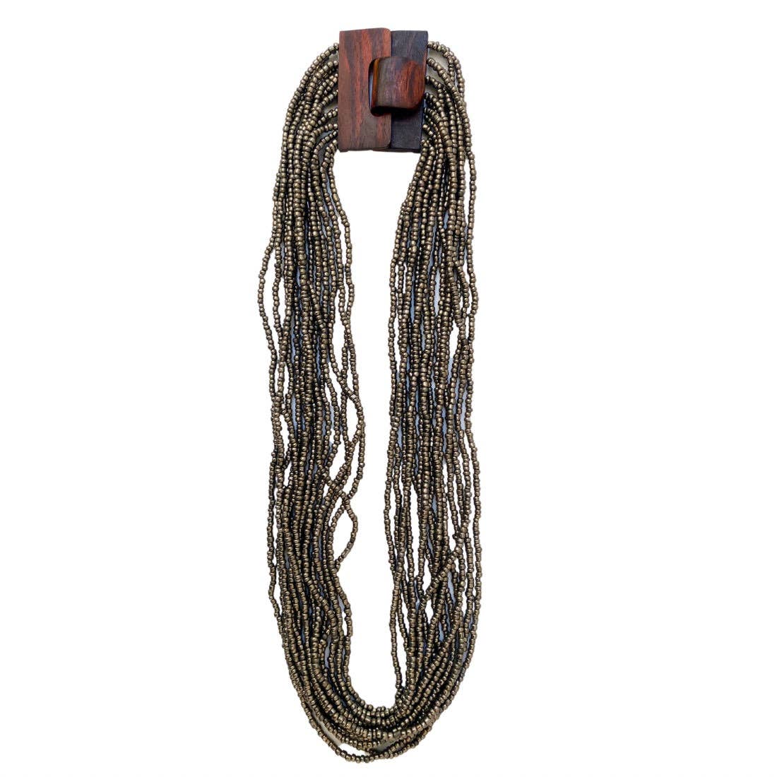 Bijondo - Glass and Wood Bead Necklace with Clasp, costume jewelry: Beige