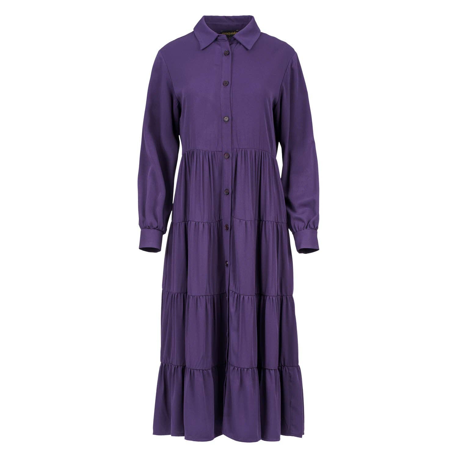 conquista - Aubergine Tiered Dress with Button Detail