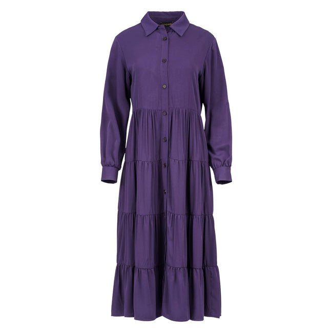 conquista - Aubergine Tiered Dress with Button Detail