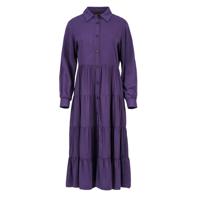 conquista - Aubergine Tiered Dress with Button Detail