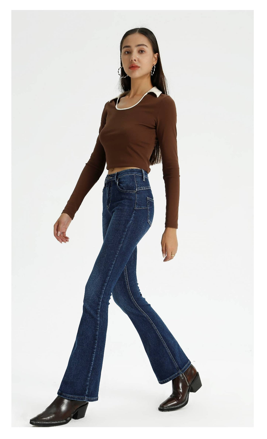 D68GROUP S.R.L. - High waist bell-bottom flare jeans in dark blue