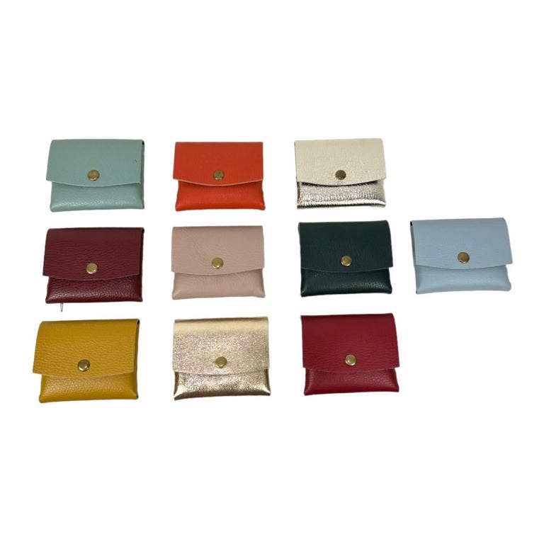 Compact Italian Leather Purse with Button for Women. B2B: Multicolour